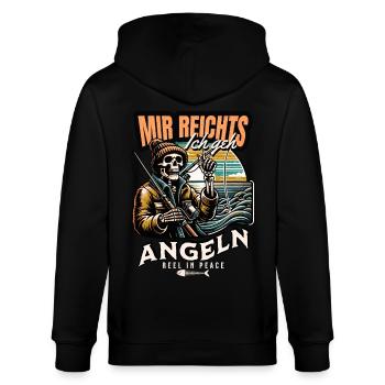 MIR REICHT`S ICH GEH ANGELN - Stanley/Stella Unisex Bio-Kapuzenjacke CULTIVATOR  - Schwarz - Hinten - Anna (173cm)