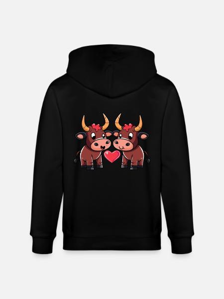 Stier Paar Herz - Stanley/Stella Unisex Bio-Kapuzenjacke CULTIVATOR  - Schwarz