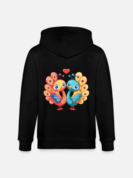 Peacock Bird Couple Love Valentine's Day - Stanley/Stella CULTIVATOR  Unisex Organic Hooded Jacket - black