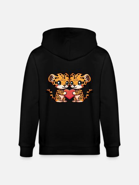 Leopard Paar Herz - Stanley/Stella Unisex Bio-Kapuzenjacke CULTIVATOR  - Schwarz