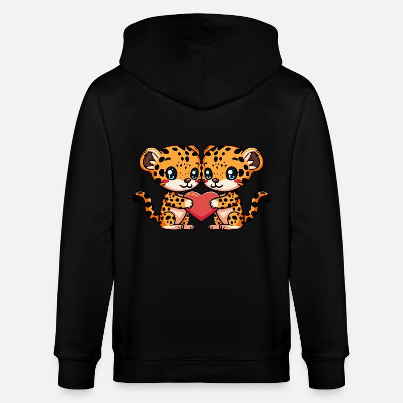 Leopard Paar Herz - Stanley/Stella Unisex Bio-Kapuzenjacke CULTIVATOR  - Schwarz