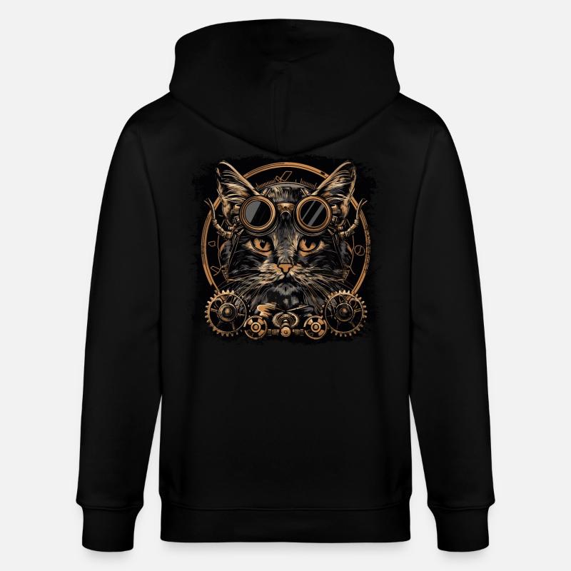 Chat Steampunk - Veste à capuche bio CULTIVATOR Stanley/Stella Unisexe - noir