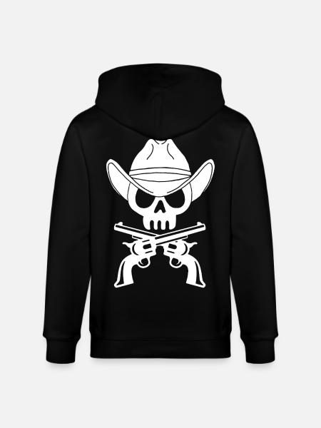 Cowboy Skull and Crossed Pistols (White) - Stanley/Stella CULTIVATOR Unisex Organic Hooded Jacket - black