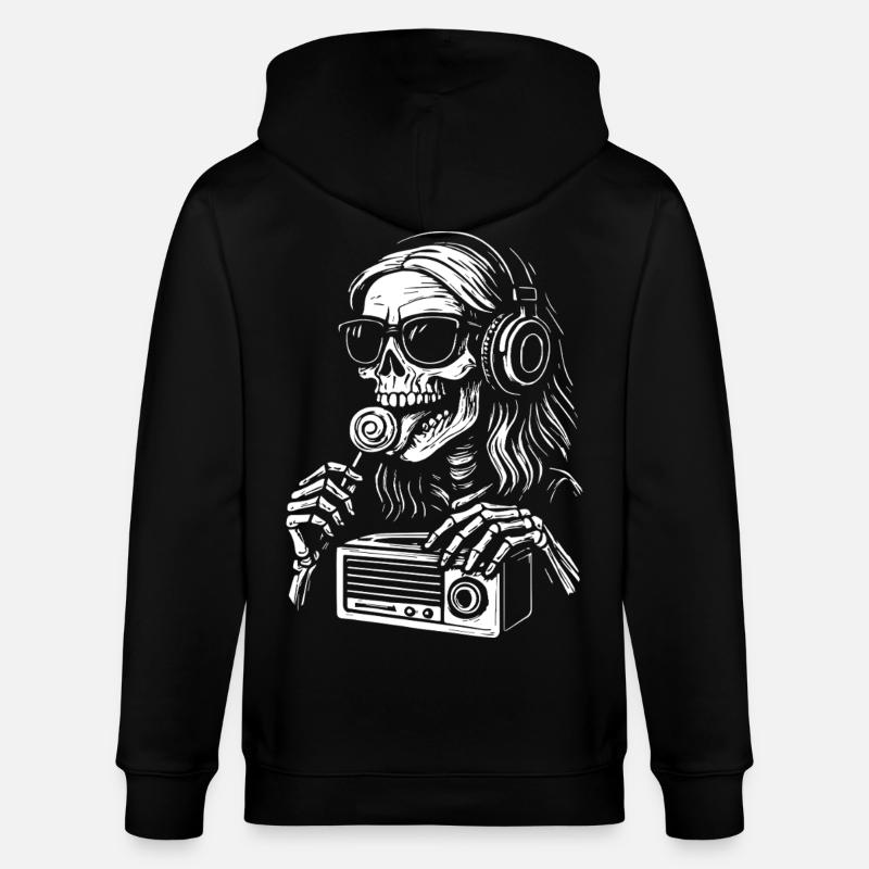 DJ squelette avec un casque - Veste à capuche bio CULTIVATOR Stanley/Stella Unisexe - noir