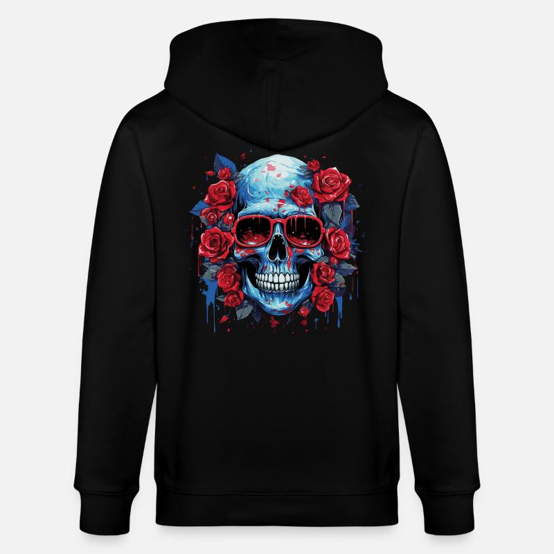 Grinsender Blumenschädel - Stanley/Stella Unisex Bio-Kapuzenjacke CULTIVATOR  - Schwarz
