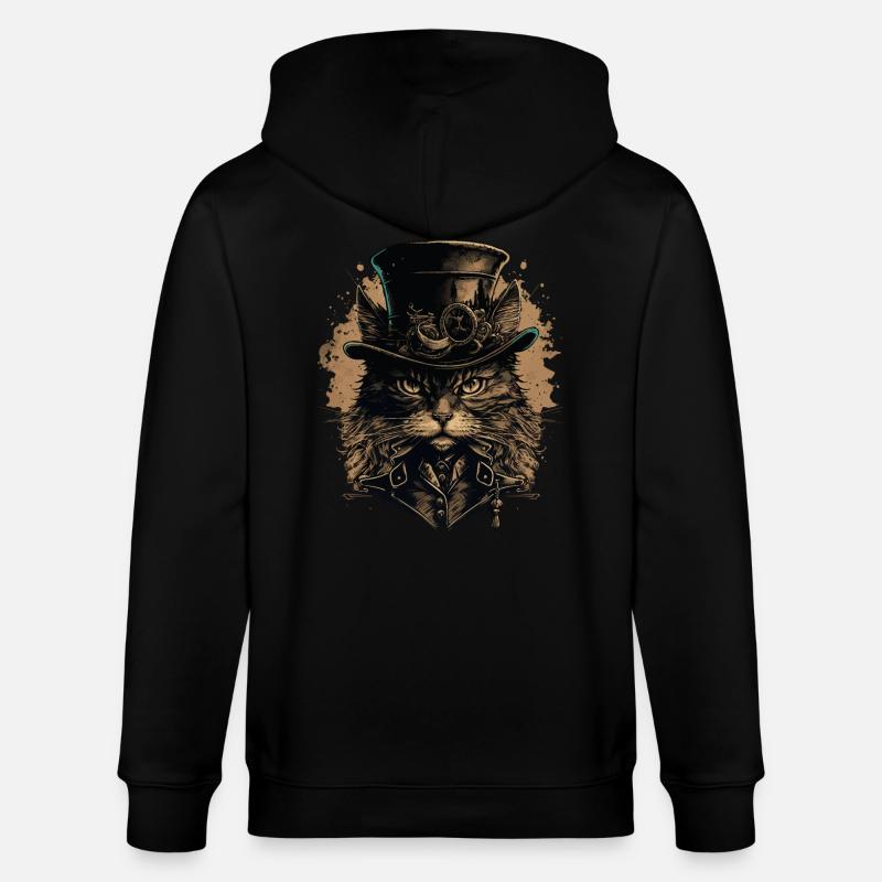 Chat Steampunk - Veste à capuche bio CULTIVATOR Stanley/Stella Unisexe - noir