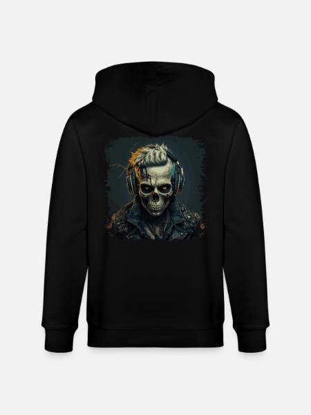Cyborg Zombie Skull Disc Jockey - Stanley/Stella CULTIVATOR  Unisex Organic Hooded Jacket - black