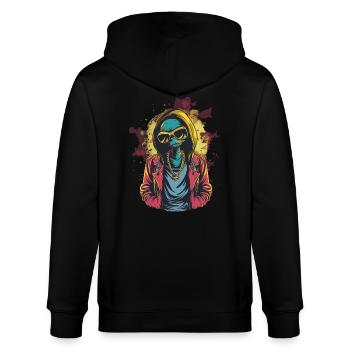 Cooles Alien - Stanley/Stella Unisex Bio-Kapuzenjacke CULTIVATOR  - Schwarz - Hinten - Anna (173cm)