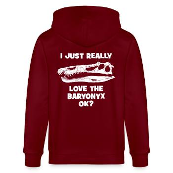 Baryonyx Fossil Kopf - Stanley/Stella Unisex Bio-Kapuzenjacke CULTIVATOR  - Burgunderrot - Hinten - Anna (173cm)