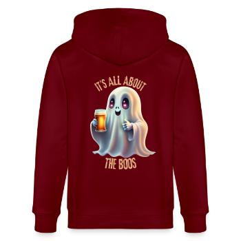Halloween Ghost. - Stanley/Stella CULTIVATOR  Unisex Organic Hooded Jacket - burgundy - Back - Anna (173cm)