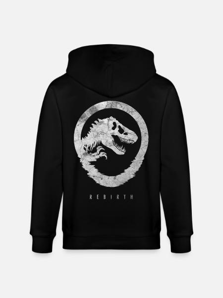 Jurassic World Rebirth logo med T-Rex i stenlook - Stanley/Stella økologisk unisex-hættejakke CULTIVATOR  - sort