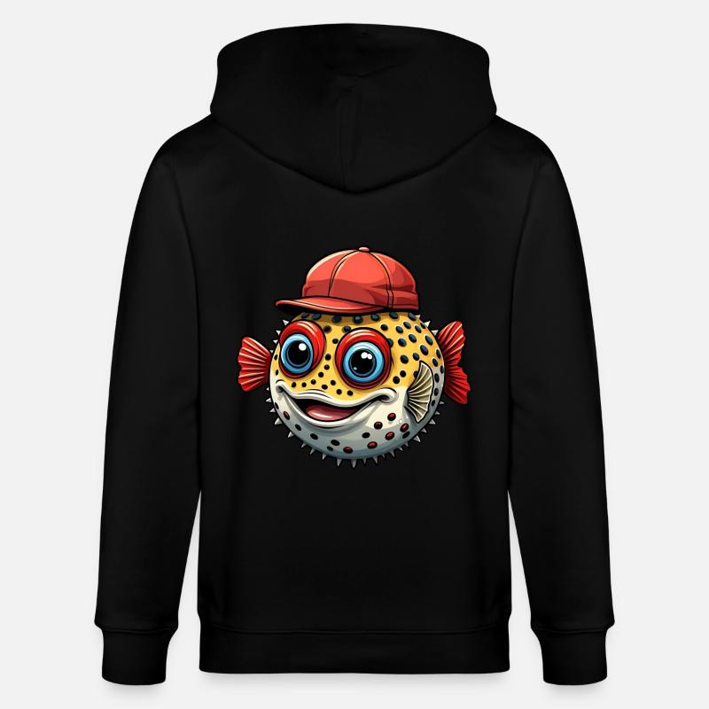 Lustiger Kugelfisch mit roter Basecap - Stanley/Stella Unisex Bio-Kapuzenjacke CULTIVATOR - Schwarz