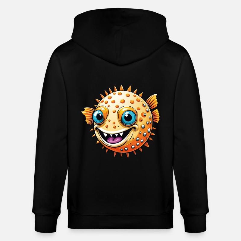 Fröhlicher lachender bunter Kugelfisch - Stanley/Stella Unisex Bio-Kapuzenjacke CULTIVATOR  - Schwarz