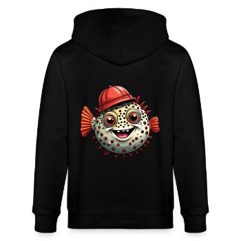 Drôle de poisson-globe avec casquette de baseball rouge - Veste à capuche bio CULTIVATOR Stanley/Stella Unisexe - noir - Dos - Anna (173cm)