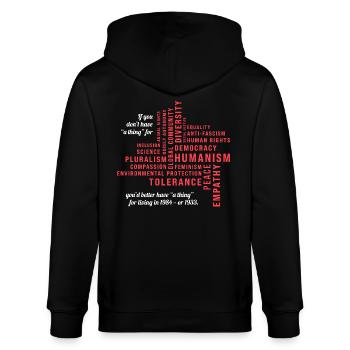 Für demokratische Werte einstehen - Stanley/Stella Unisex Bio-Kapuzenjacke CULTIVATOR  - Schwarz - Hinten - Anna (173cm)