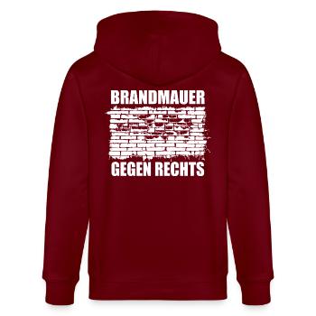 Brandmauer - Gegen Rechts, gegen Hetze - Stanley/Stella Unisex Bio-Kapuzenjacke CULTIVATOR  - Burgunderrot - Hinten - Anna (173cm)