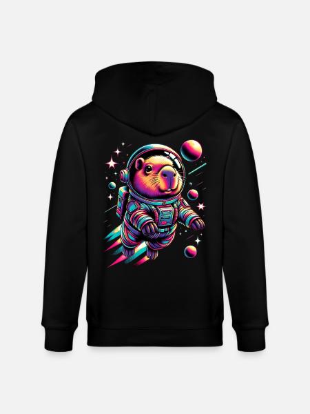 Capybaras Cute Capybara Astronaut - Stanley/Stella CULTIVATOR  Unisex Organic Hooded Jacket - black