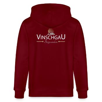 Vinschgau Bergwandern - Stanley/Stella Unisex Bio-Kapuzenjacke CULTIVATOR  - Burgunderrot - Hinten - Anna (173cm)