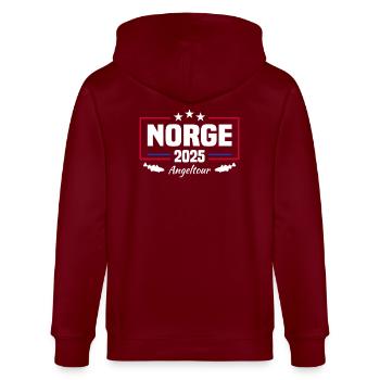 Norwegen Angeln 2025 - Stanley/Stella Unisex Bio-Kapuzenjacke CULTIVATOR  - Burgunderrot - Hinten - Anna (173cm)