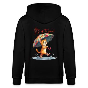 Katze Mut Positives Denken Pfütze Regenschirm Süß - Stanley/Stella Unisex Bio-Kapuzenjacke CULTIVATOR  - Schwarz - Hinten - Anna (173cm)
