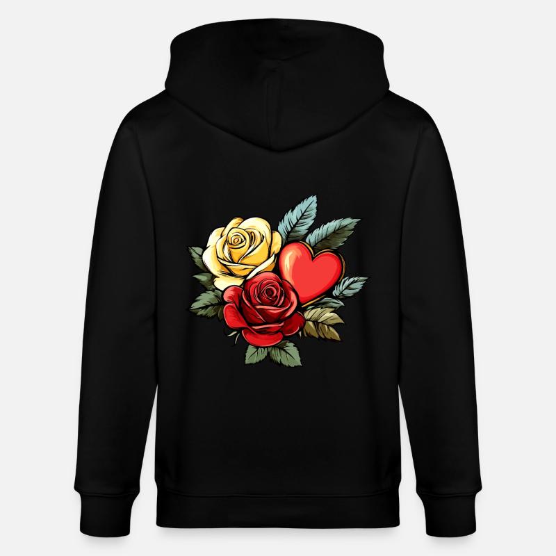 Rose Coeur Amour Saint Valentin - Veste à capuche bio CULTIVATOR Stanley/Stella Unisexe - noir