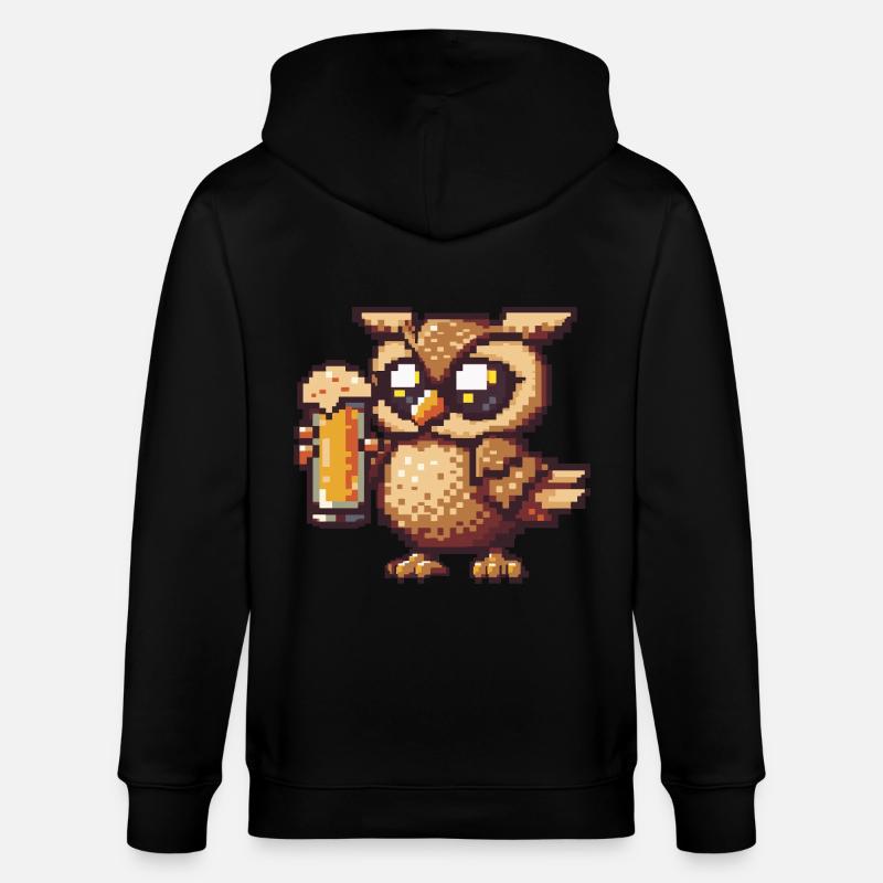 Eule Pixel Bier - Stanley/Stella Unisex Bio-Kapuzenjacke CULTIVATOR  - Schwarz