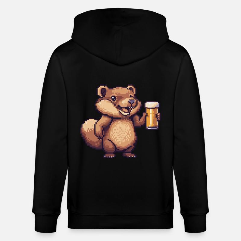 Biber Pixel Bier - Stanley/Stella Unisex Bio-Kapuzenjacke CULTIVATOR  - Schwarz