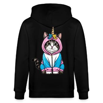 Einhorn Katze - Stanley/Stella Unisex Bio-Kapuzenjacke CULTIVATOR  - Schwarz - Hinten - Anna (173cm)