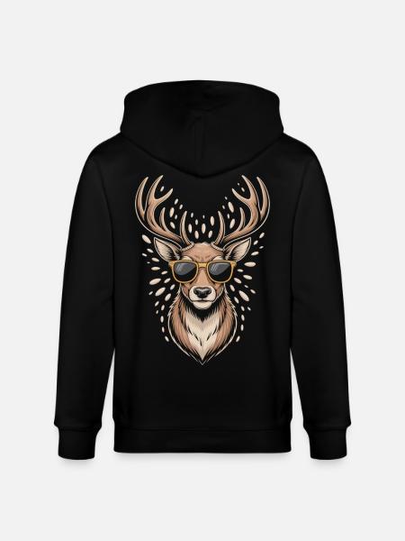 Hirsch mit Geweih und Sonnenbrille - Stanley/Stella Unisex Bio-Kapuzenjacke CULTIVATOR - Schwarz