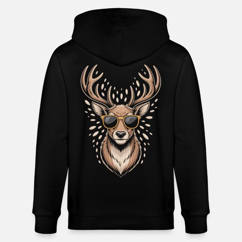 Hirsch mit Geweih und Sonnenbrille - Stanley/Stella Unisex Bio-Kapuzenjacke CULTIVATOR  - Schwarz