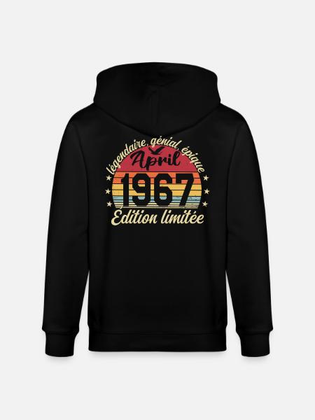 1967 April Birthday April 1967 - Stanley/Stella CULTIVATOR Unisex Organic Hooded Jacket - black