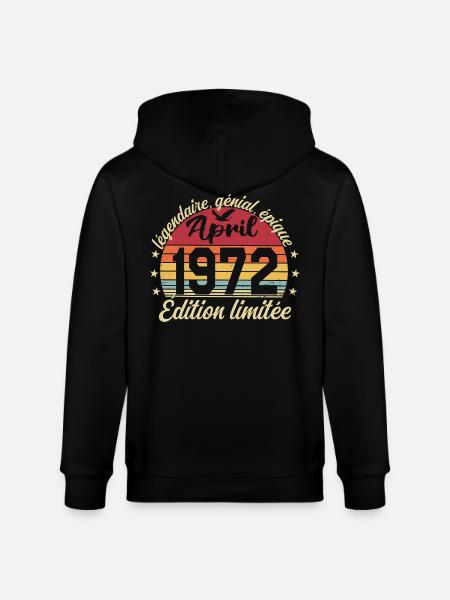 1972 April Birthday April 1972 - Stanley/Stella CULTIVATOR  Unisex Organic Hooded Jacket - black