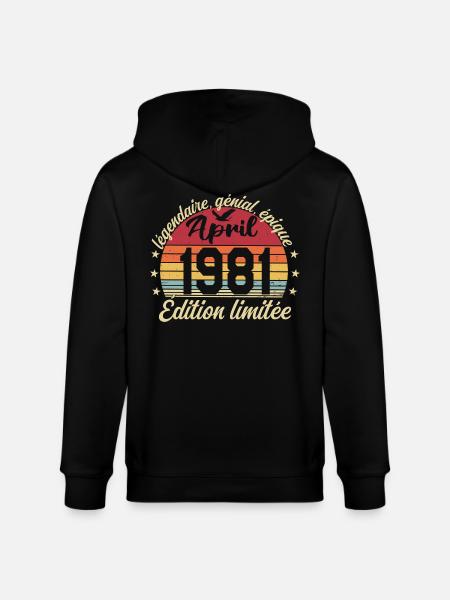 1981 April Birthday April 1981 - Stanley/Stella CULTIVATOR  Unisex Organic Hooded Jacket - black