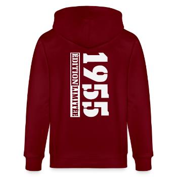 1955 Édition Limitée Humour Anniversaire 70 Ans - Veste à capuche bio CULTIVATOR Stanley/Stella Unisexe - bordeaux - Dos - Anna (173cm)