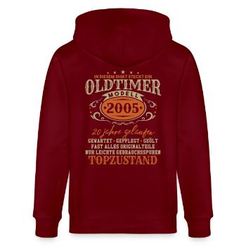 Oldtimer Modell 2005 Jahrgang Geburtstag Geschenk - Stanley/Stella Unisex Bio-Kapuzenjacke CULTIVATOR  - Burgunderrot - Hinten - Anna (173cm)