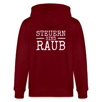 Steuern Sind Raub & Diebstahl Taxation Is Theft - Stanley/Stella Unisex Bio-Kapuzenjacke CULTIVATOR  - Burgunderrot - Hinten - Anna (173cm)