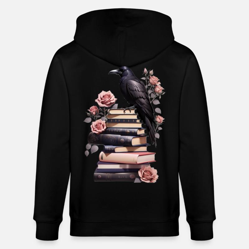 Bücherstapel mit Rabe - Stanley/Stella Unisex Bio-Kapuzenjacke CULTIVATOR - Schwarz