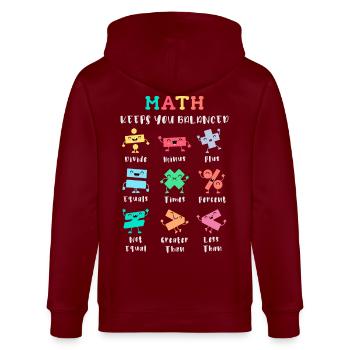 Mathe hält dich im Gleichgewicht - Stanley/Stella Unisex Bio-Kapuzenjacke CULTIVATOR  - Burgunderrot - Hinten - Anna (173cm)