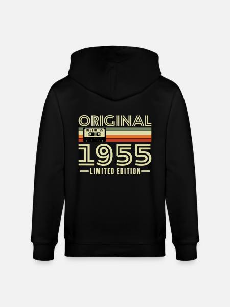 1955 Vintage Retro Birthday Gift - Stanley/Stella CULTIVATOR  Unisex Organic Hooded Jacket - black