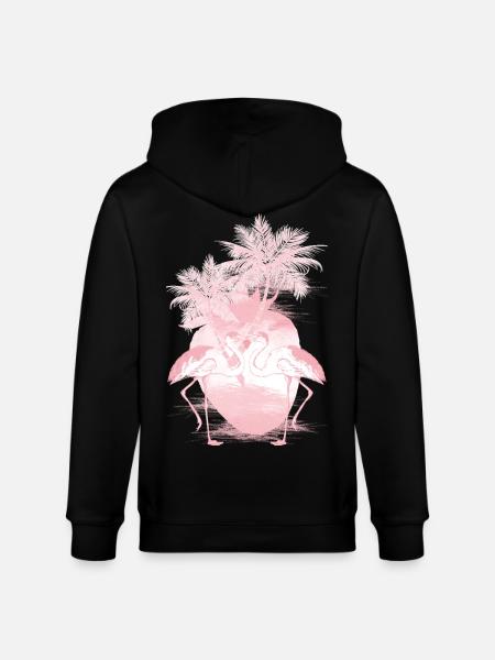 Palm Flamingos Summer Pink - Stanley/Stella CULTIVATOR  Unisex Organic Hooded Jacket - black