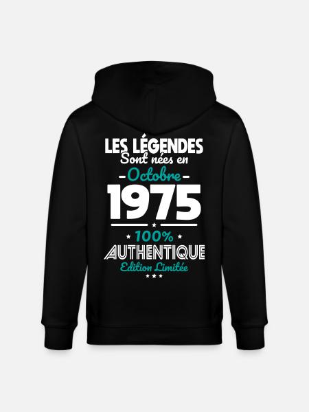 50th Birthday - Legends Born October 1975 - Stanley/Stella CULTIVATOR  Unisex Organic Hooded Jacket - black