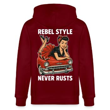 Rockabilly Pin-Up: Rebel Style Never Rusts Retro - Stanley/Stella Unisex Bio-Kapuzenjacke CULTIVATOR  - Burgunderrot - Hinten - Anna (173cm)