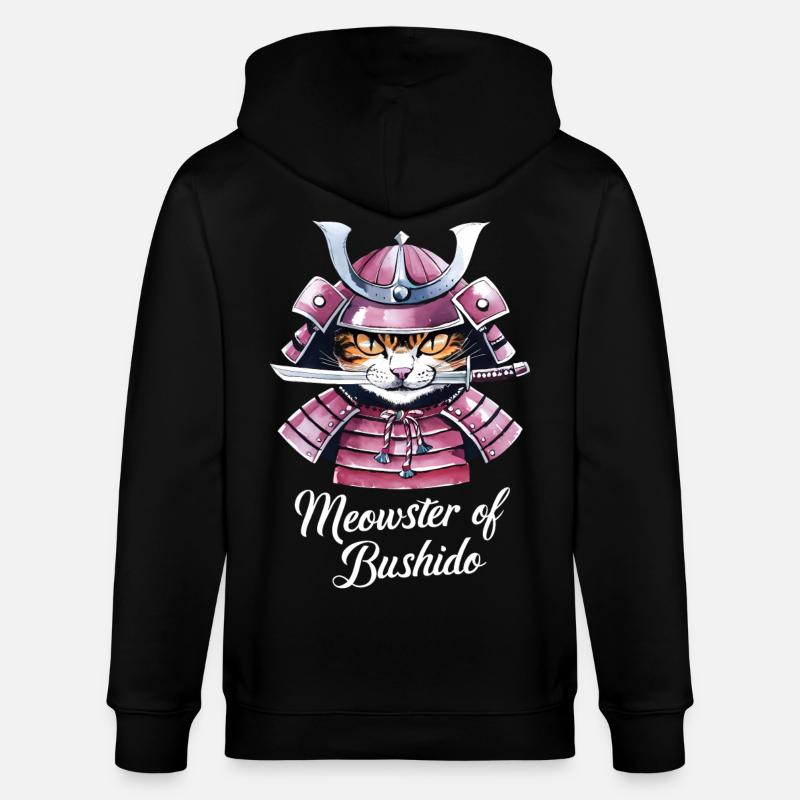 Aquarelle Chat Samouraï - Veste à capuche bio CULTIVATOR Stanley/Stella Unisexe - noir