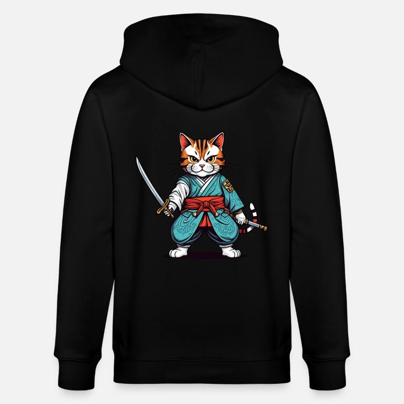Samurai cat - Stanley/Stella CULTIVATOR  Unisex Organic Hooded Jacket - black