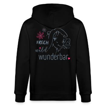 Frech, wild, wunderbar :-) - Stanley/Stella Unisex Bio-Kapuzenjacke CULTIVATOR  - Schwarz - Hinten - Anna (173cm)