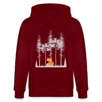 Sweet Fox in the Forest Retro Pattern Vintage Tree Forest - Stanley/Stella CULTIVATOR  Unisex Organic Hooded Jacket - burgundy - Back - Anna (173cm)