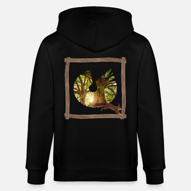 forest with squirrel u - Stanley/Stella CULTIVATOR  Unisex Organic Hooded Jacket - black