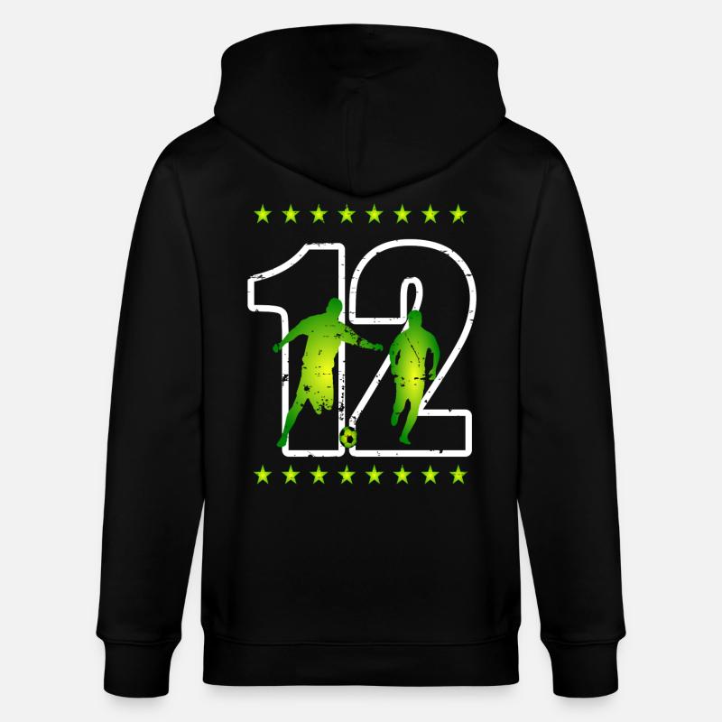 Fußball Trikotnummer 12 - Stanley/Stella Unisex Bio-Kapuzenjacke CULTIVATOR  - Schwarz