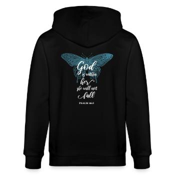 Bibelvers Christlich Religiöser Spruch - Stanley/Stella Unisex Bio-Kapuzenjacke CULTIVATOR  - Schwarz - Hinten - Anna (173cm)