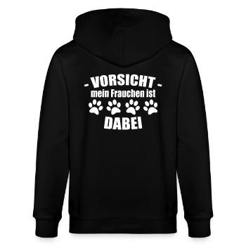 Spruch - Vorsicht Frauchen ist dabei - Hund - Stanley/Stella Unisex Bio-Kapuzenjacke CULTIVATOR  - Schwarz - Hinten - Anna (173cm)